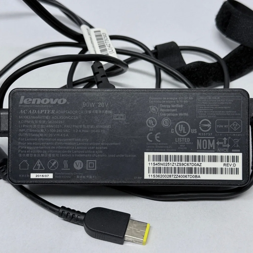 Lenovo 90W 20V AC Adapter Laptop Charger ADLX90NCC2A Slim Tip 45N0251 Black